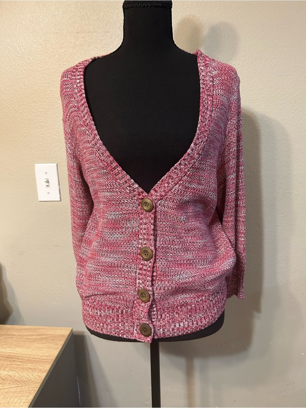 torrid Pink Marled V-Neck Button Front Cardigan